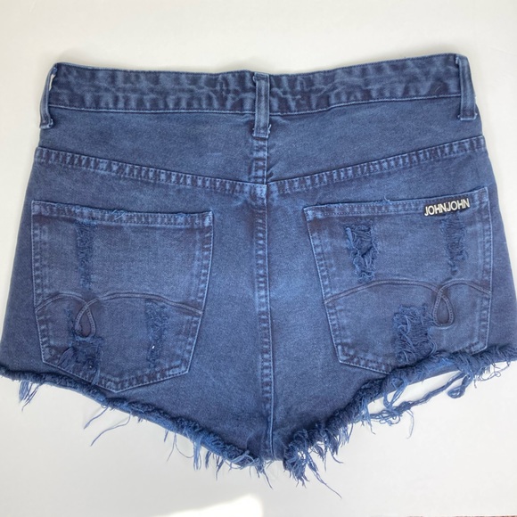 John John High Rise Distressed Shorts 26 Blue Raw Hem Cotton Brazilian - Picture 6 of 10